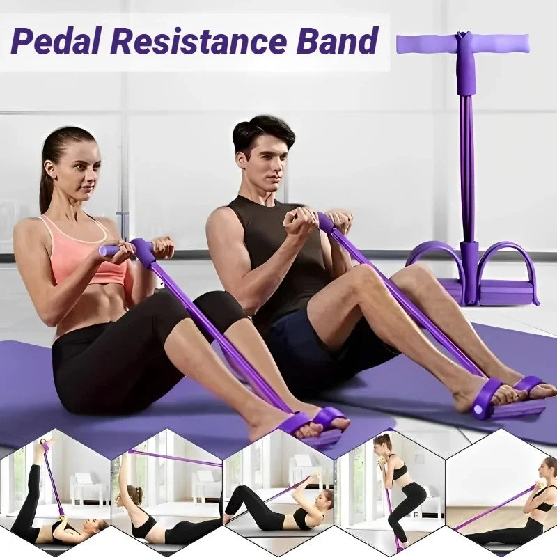 4‑Tube Pedal Tension Rope Multi‑Functional Household Fitness Elastic Band for Yoga Abdominal Body Exercise