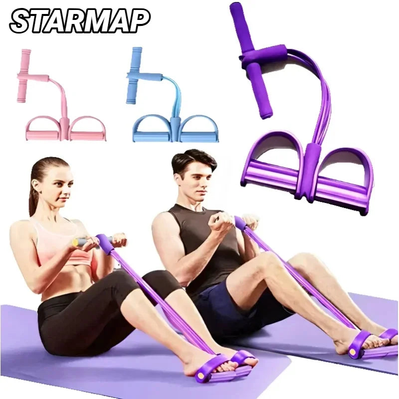 4‑Tube Pedal Tension Rope Multi‑Functional Household Fitness Elastic Band for Yoga Abdominal Body Exercise