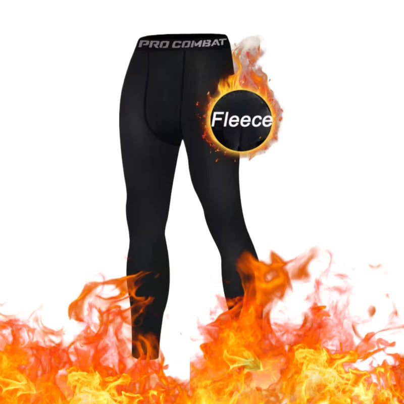 Men's Fleece Compression Leggings - Thermal Running Tights for Winter