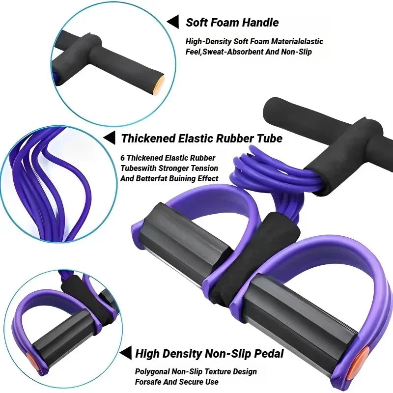 4‑Tube Pedal Tension Rope Multi‑Functional Household Fitness Elastic Band for Yoga Abdominal Body Exercise